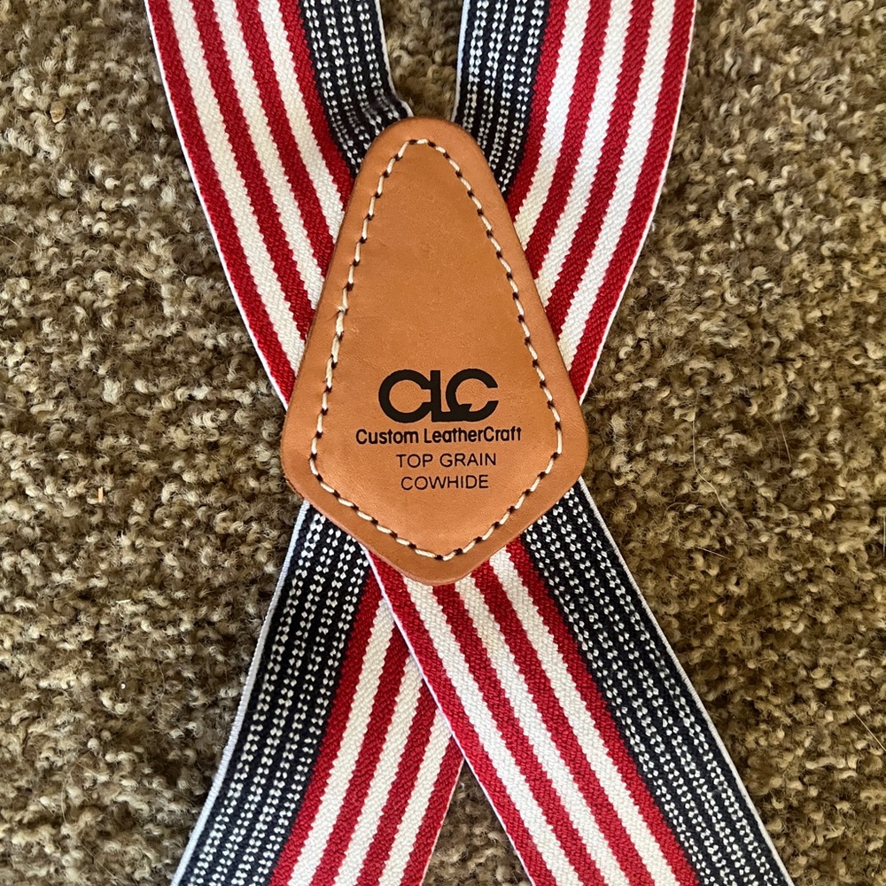 Custom LeatherCraft Red & White Striped Men’s Suspenders